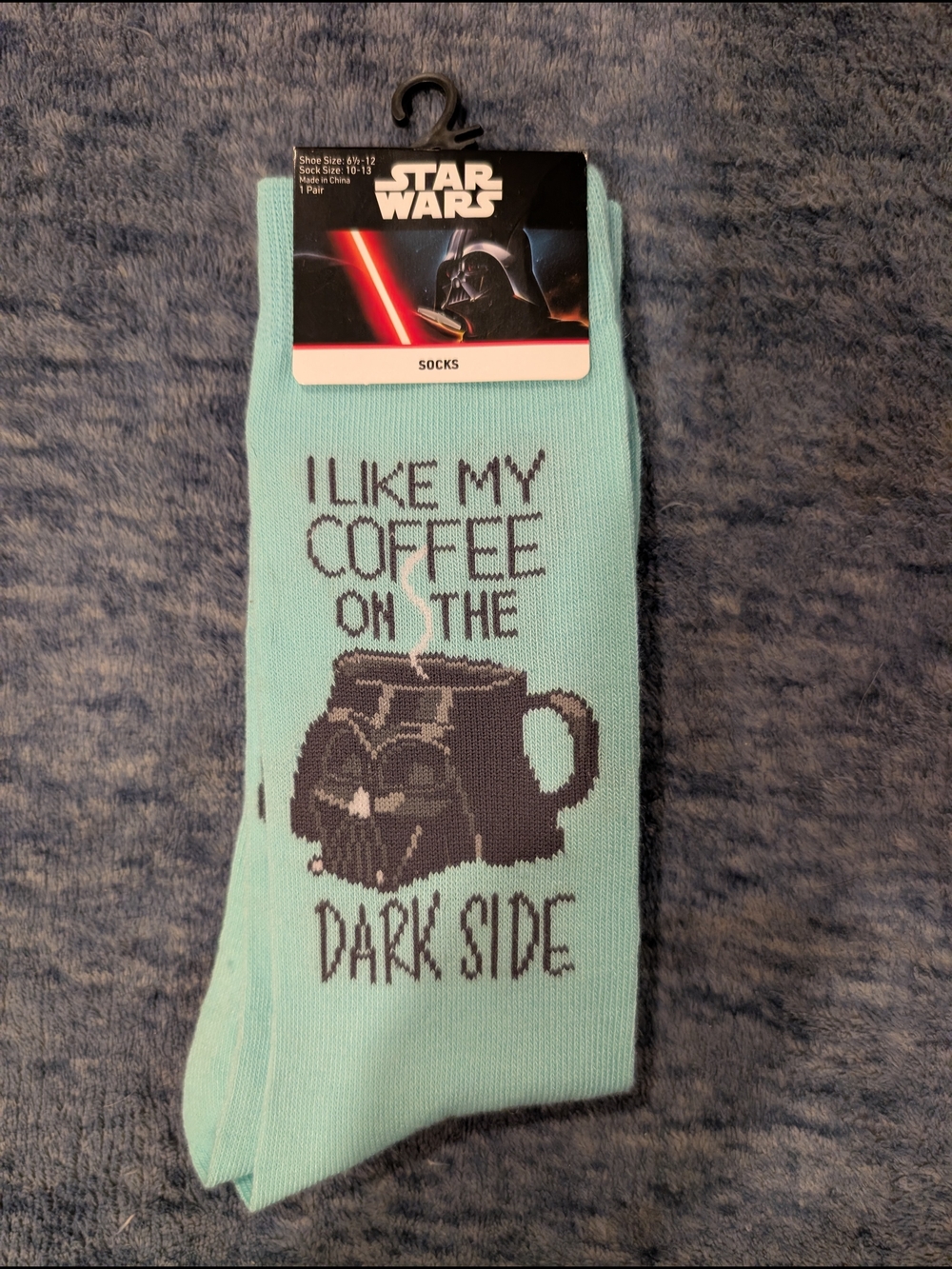 NWT - Star Wars 'I Like My Coffee On The Dark Side' Socks - Aqua